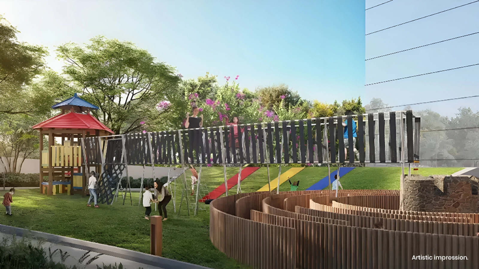 Mahindra Eden Apartments In Kanakapura Road Bangalore bamboo maze and burma bridge